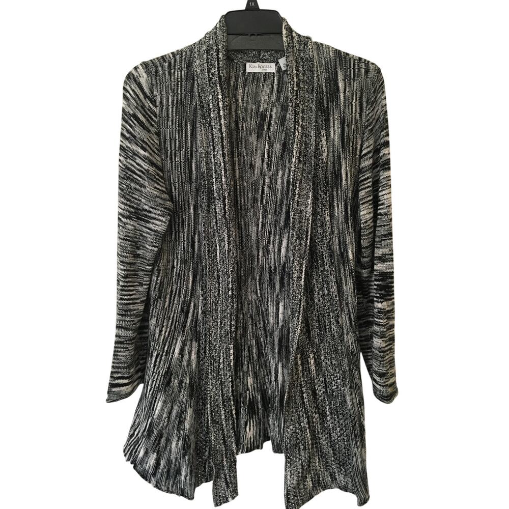 Kim Rogers PL 100% Cotton Black Gray White Multidirectional Fabric Sweater Coat